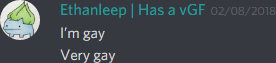 Ethanleep (174291098800226305): I'm gay
Very gay