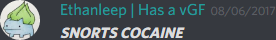 Ethanleep (174291098800226305): SNORTS COCAINE