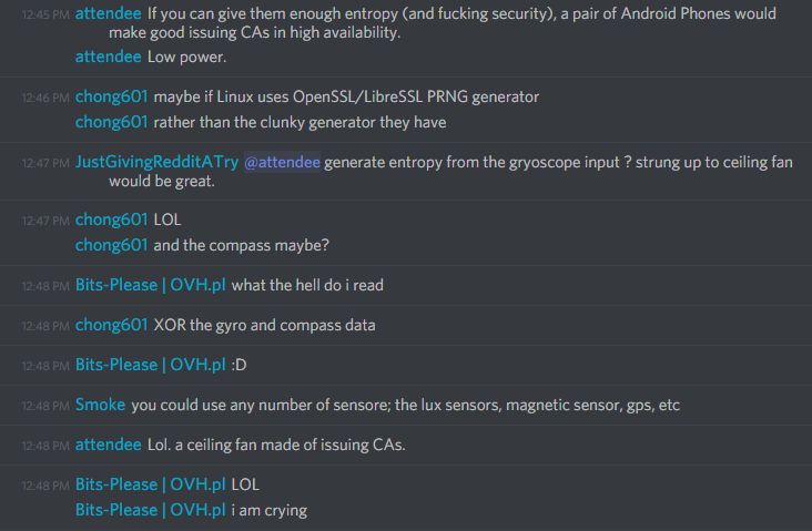 attendee (222136733368713218): Lol. a ceiling fan made of issuing CAs.