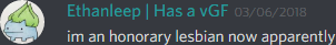 ethanleep (174291098800226305): im an honorary lesbian now apparently